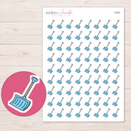 Blue Snow Shovel Planner Stickers | I-9335 — 5 × 7 inch sheet and enlarged sticker detail