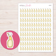 Yellow Cleaning Spray Bottle Planner Stickers | I-9337 — 5 × 7 inch sheet and enlarged sticker detail
