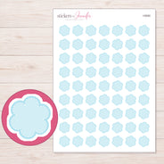 Pale Blue Stitched Flower Planner Stickers | I-9340 — 5 × 7 inch sheet and enlarged sticker detail