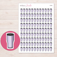 Lavender Travel Tumbler Planner Stickers | I-9346 — 5 × 7 inch sheet and enlarged sticker detail
