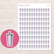 Lavender Straw Tumbler Planner Stickers | I-9347 — 5 × 7 inch sheet and enlarged sticker detail