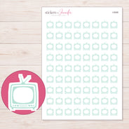 Mint Outline Retro Television Planner Stickers | I-9348 — 5 × 7 inch sheet and enlarged sticker detail