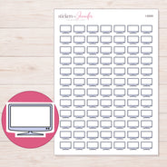 Lavender Flat Screen Television Planner Stickers | I-9349 — 5 × 7 inch sheet and enlarged sticker detail