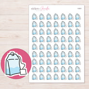 Pale Blue Tea Bag Planner Stickers | I-9351 — 5 × 7 inch sheet and enlarged sticker detail