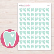 Mint Heart Tooth Planner Stickers | I-9352 — 5 × 7 inch sheet and enlarged sticker detail