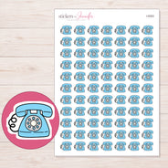 Blue Rotary Telephone Planner Stickers | I-9353 — 5 × 7 inch sheet and enlarged sticker detail