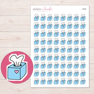 Blue Heart Tissue Box Planner Stickers | I-9356 — 5 × 7 inch sheet and enlarged sticker detail