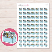 Blue Toolbox Planner Stickers | I-9357 — 5 × 7 inch sheet and enlarged sticker detail