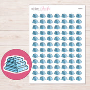 Stack of Blue Towels Planner Stickers | I-9361 — 5 × 7 inch sheet and enlarged sticker detail