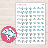 Blue Umbrella Planner Stickers | I-9365 — 5 × 7 inch sheet and enlarged sticker detail