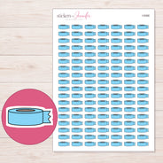 Blue Washi Roll with Loose End Planner Stickers | I-9368 — 5 × 7 inch sheet and enlarged sticker detail