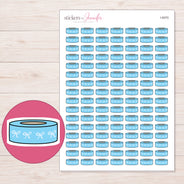 Blue Bow Pattern Washi Roll Planner Stickers | I-9370 — 5 × 7 inch sheet and enlarged sticker detail