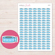 Blue Bow Washi Roll with Loose End Planner Stickers | I-9371 — 5 × 7 inch sheet and enlarged sticker detail