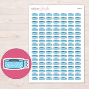 Blue Polka Dot Washi with Loose End Planner Stickers | I-9374 — 5 × 7 inch sheet and enlarged sticker detail