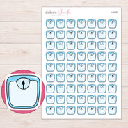 Blue Bathroom Scale Planner Stickers | I-9378 — 5 × 7 inch sheet and enlarged sticker detail