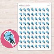 Blue Boxing Glove Planner Stickers | I-9380 — 5 × 7 inch sheet and enlarged sticker detail