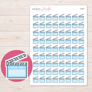 Blue Movie Time Clapperboard Planner Stickers | I-9381 — 5 × 7 inch sheet and enlarged sticker detail