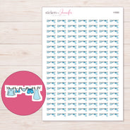 Blue Clothesline Planner Stickers | I-9382 — 5 × 7 inch sheet and enlarged sticker detail