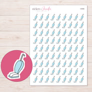 Blue Doodle Upright Vacuum Planner Stickers | I-9385 — 5 × 7 inch sheet and enlarged sticker detail