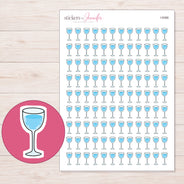 Blue Wine Glass Planner Stickers | I-9386 — 5 × 7 inch sheet and enlarged sticker detail