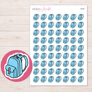 Blue School Backpack Planner Stickers | I-9388 — 5 × 7 inch sheet and enlarged sticker detail