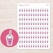 Whipped Smoothie Cup Planner Stickers | I-9390 — 5 × 7 inch sheet and enlarged sticker detail