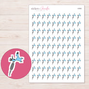 Blue Tattoo Machine Planner Stickers | I-9392 — 5 × 7 inch sheet and enlarged sticker detail