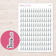 Blue Detailed Upright Vacuum Planner Stickers | I-9395 — 5 × 7 inch sheet and enlarged sticker detail