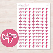 Pink Airplane Planner Stickers | I-9397 — 5 × 7 inch sheet and enlarged sticker detail