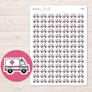 Pink Cross Ambulance Planner Stickers | I-9398 — 5 × 7 inch sheet and enlarged sticker detail