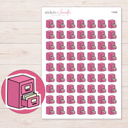 Pink Filing Cabinet Planner Stickers | I-9399 — 5 × 7 inch sheet and enlarged sticker detail