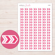 Pink Chevron Arrow Planner Stickers | I-9400 — 5 × 7 inch sheet and enlarged sticker detail