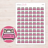 Pink Single Bed Planner Stickers | I-9404 — 5 × 7 inch sheet and enlarged sticker detail