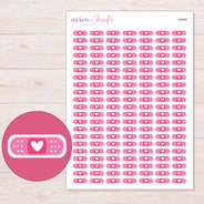 Pink Heart Bandage Planner Stickers | I-9409 — 5 × 7 inch sheet and enlarged sticker detail