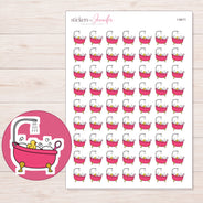 Pink Bubble Bath Planner Stickers | I-9411 — 5 × 7 inch sheet and enlarged sticker detail
