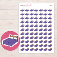 Purple Blanket Bed Planner Stickers | I-9413 — 5 × 7 inch sheet and enlarged sticker detail