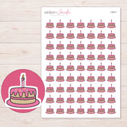 Pink Birthday Cake Planner Stickers | I-9417 — 5 × 7 inch sheet and enlarged sticker detail