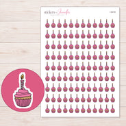 Pink Birthday Cupcake Planner Stickers | I-9418 — 5 × 7 inch sheet and enlarged sticker detail