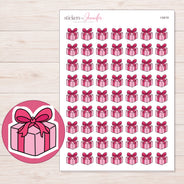 Pink Bow Gift Planner Stickers | I-9419 — 5 × 7 inch sheet and enlarged sticker detail