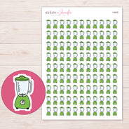 Green Kitchen Blender Planner Stickers | I-9420 — 5 × 7 inch sheet and enlarged sticker detail
