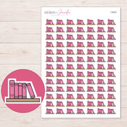 Pink Bookshelf Planner Stickers | I-9422 — 5 × 7 inch sheet and enlarged sticker detail
