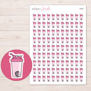 Pink Shaker Bottle Planner Stickers | I-9425 — 5 × 7 inch sheet and enlarged sticker detail