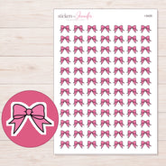 Pink Ribbon Bow Planner Stickers | I-9426 — 5 × 7 inch sheet and enlarged sticker detail