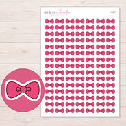 Bright Pink Rounded Bow Planner Stickers | I-9427 — 5 × 7 inch sheet and enlarged sticker detail