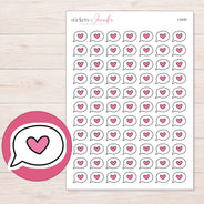 Pink Heart Speech Bubble Planner Stickers | I-9430 — 5 × 7 inch sheet and enlarged sticker detail