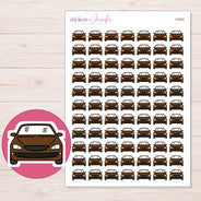 Brown Front View Car Planner Stickers | I-9433 — 5 × 7 inch sheet and enlarged sticker detail