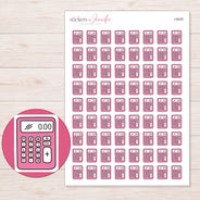 Pink Calculator Planner Stickers | I-9435 — 5 × 7 inch sheet and enlarged sticker detail