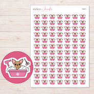 Chihuahua in Pink Grooming Tub Planner Stickers | I-9441 — 5 × 7 inch sheet and enlarged sticker detail