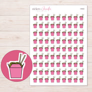 Pink Noodle Takeout Box Planner Stickers | I-9442 — 5 × 7 inch sheet and enlarged sticker detail