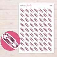 Pink Paper Clip Planner Stickers | I-9446 — 5 × 7 inch sheet and enlarged sticker detail